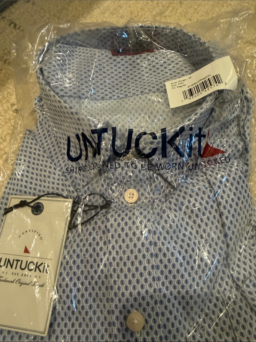 NWT! UNTUCKit Light Blue Men's Casual Shirt short sleeve XXL Wrinkle Free!